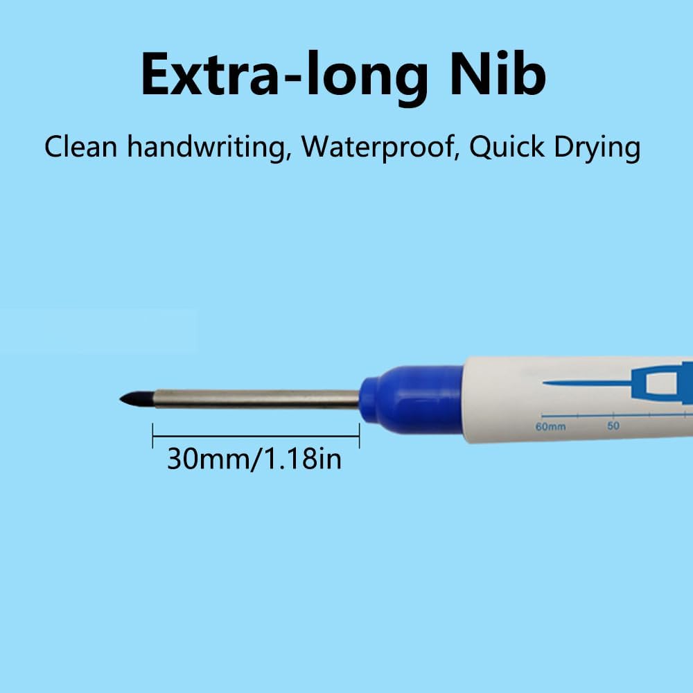 SEIWEI 30mm Deep Hole Marker Pen Long Nib Waterproof Pens Mechanical Carpentry Pen for Construction Positions Woodworking Decoration (3PCS, White)
