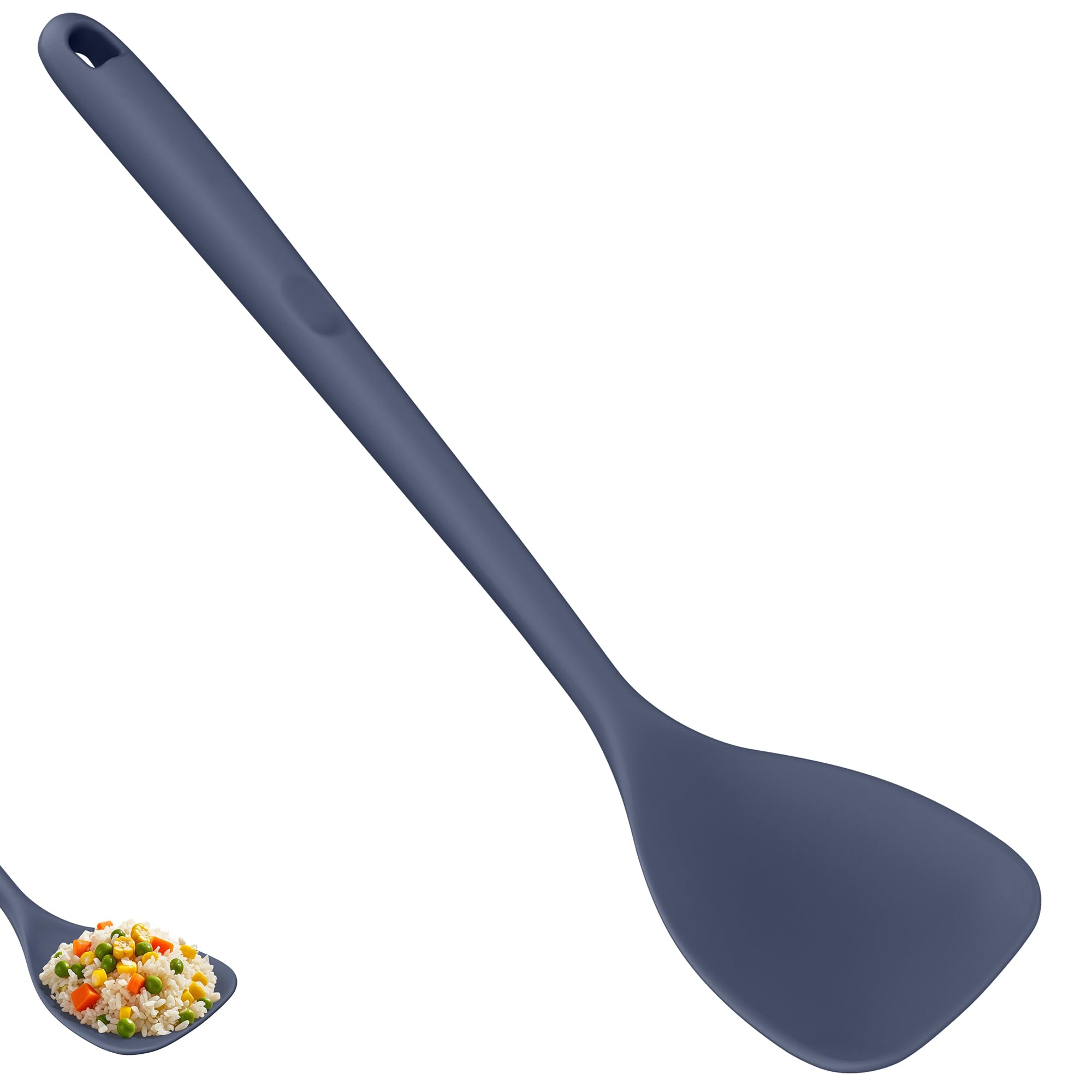 U-Taste 600ºF Heat Resistant Wok Utensils: Silicone Stir Fry Spatula with Flexible Edge & Sturdy Core, Kitchen Cooking Tools for Cast Iron, Carbon Steel, Non-Stick Pan, 13.76in × 3.63in -Midnight Blue