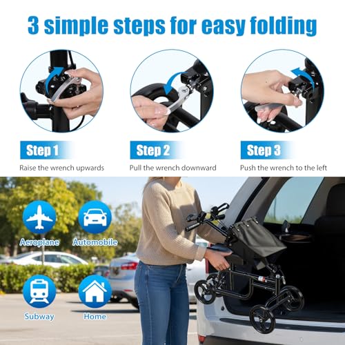 Image of Knee Scooter for Adults for Foot Surgery Crutch Alternative Adjustable All-Terrains Knee Roller Scooter with Dual Handbrakes and Canvas Bag for Broken Foot, Ankle Injury, Surgery