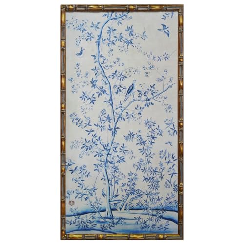 HongFengtang Chinese Rice Paper Print China Flower And Bird Bamboo Frame 19.5 X 35.8 Inches (B)