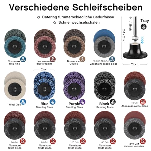Shineboc 104PCS Schleifwerkzeug-Set, 2 inch (50mm) CSD-Scheiben, Nylongewebe-Scheiben zum Schleifen, Polieren, Entzundern, für Metall, Stahl, Edelstahl