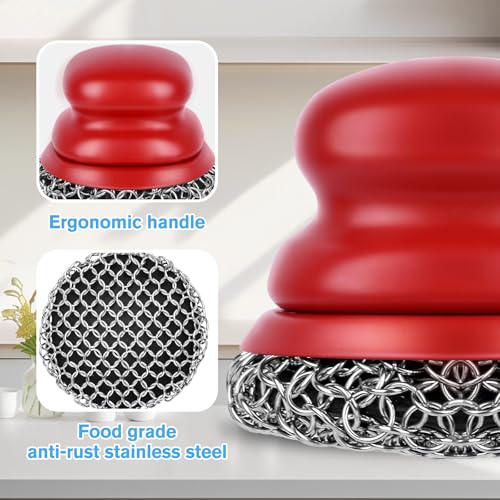 Image of Cast Iron Scrubber and Scraper, Chain Mail Scrubber Cast Iron for Cleaning Dishes, Stock Pots, Pans, Griddles, Grills, Dish Scouring Pads