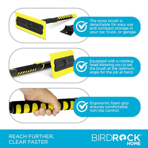 BIRDROCK HOME 55" Extendable Snow Brush & Ice Scraper for Car Windshield - Long Aluminum Grip for Truck, SUV - 14" Foam Head - Safe on Auto & Windows - Wide Frost Remover - Yellow by BIRDROCK HOME - Image 6