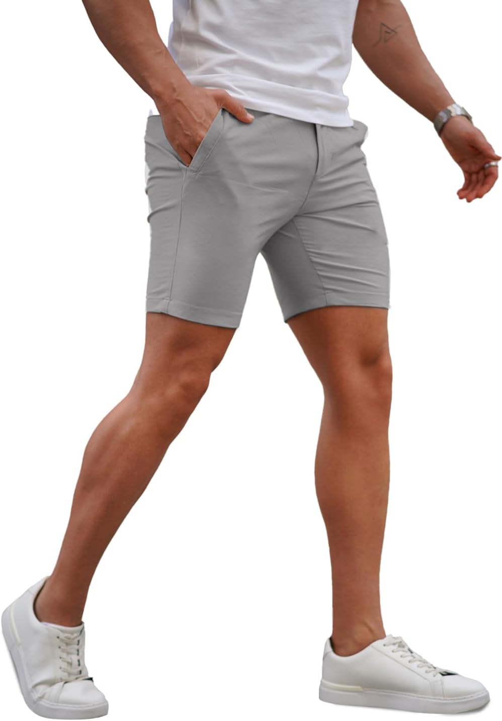 GINGTTO Mens Slim Fit Shorts Plaid Chino Short Tapered Leg Skinny Stretch - Image 2