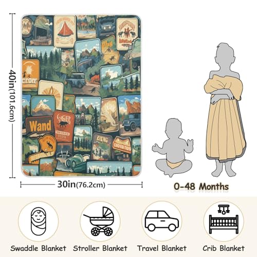 Image of Baby Swaddle Blanket for Boys Girls Soft Warm Stroller Throw Blanket for Newborn Infant Toddler 30X40in Camping National Park Colorful Labels Emblems (3)