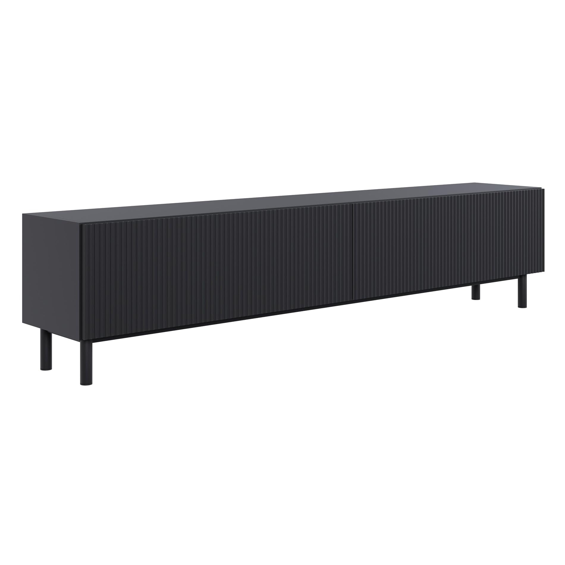 Selsey TV Schrank Mit Gefräster Front, 175 cm, Schwarz – Elegantes TV Board Für Wohnwand Wohnzimmer, Moderner Look Mit Metallfüßen, Praktische Staufächer, Selbstmontage