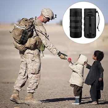 PEUTIER Lot De 2 Porte-bouteilles Molle En Nylon 1000D Avec Cordon De Serrage Sur Le Dessus En Maille Et Fond Pratique Pour Le Camping En Plein Air (noir