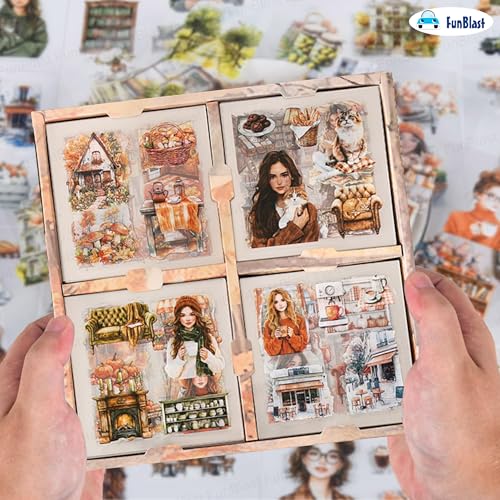 Image of FunBlast Self Adhesive 640Pcs /100 Sheets, Flowers Bloom in All Seasons Stickers, Retro Decorative Sticker's for Scrapbook, Japanese Style Sticker's for Project, Journals, Scrapbooking (Autumn)