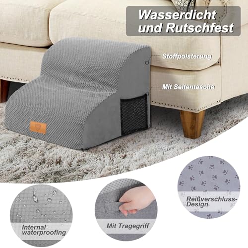 Hundetreppe für Kleine Hunde, Masthome Haustiertreppe 2 Stufen,Hunderampe mit Wasserdichtem Bezug,Abnehmbar & Waschbar, Hundetreppe 30cm Hoch für Bett, Sofa,Couch