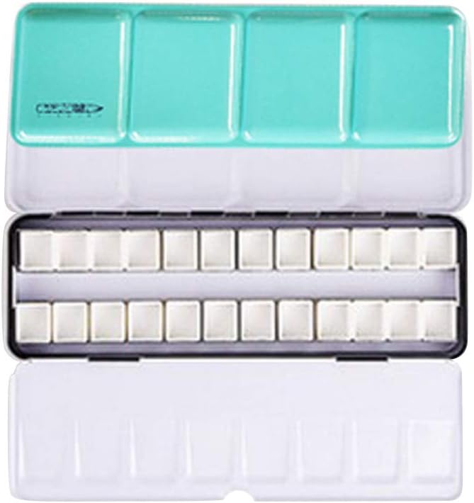 Fitlyiee 24 Deep Wells Watercolor Tins Palette Portable Palette Box with Mixing Palette (Style 2, Green)