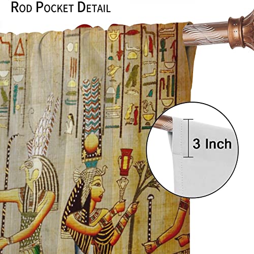 Egypt Culture Windows Curtains, Room Darkening Drape Elements Of Ancient Egyptian History Antique Rod Pocket Living Room Bedroom Window Curtain Panel Pair 2 Panels, 21W X 45L Inch Each Panel #TOP5