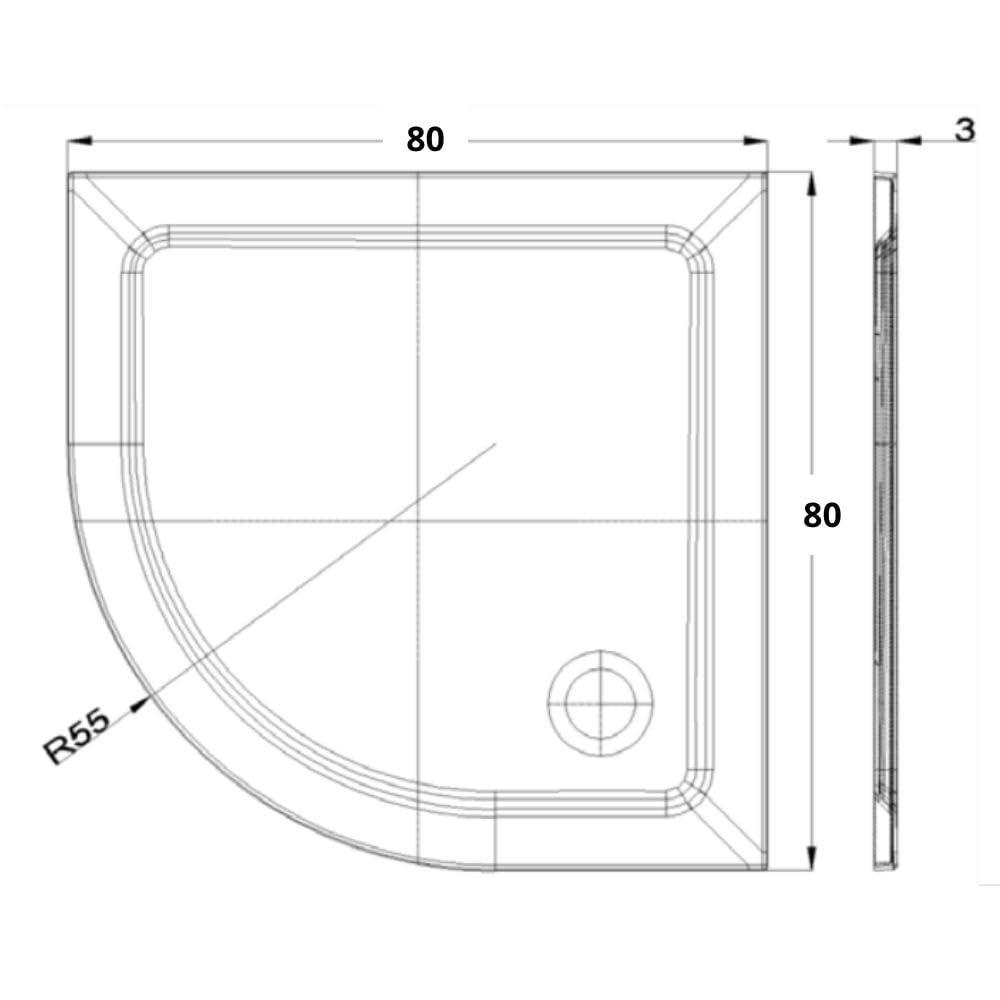 Plato de ducha de restylon 80x80 cm color blanco forma curva - Flat | BuyBath