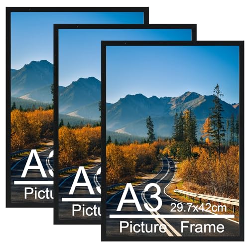 Vasemouh A3 Picture Frame Pack of 3, Black A3 Picture Frame, Wall Hanging for 42cm x 30cm Prints, Artwork, Certificate,Poster