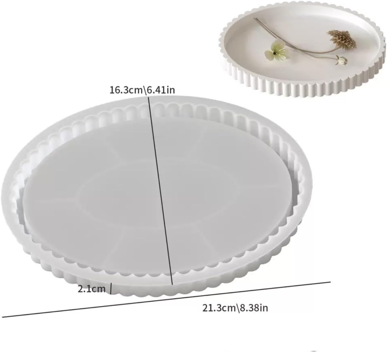 Oval Silicone Tray Mould with Flower Edges, Jewelry Holder Resin Silicone Mold for DIY Craft Office Home Decor (2)