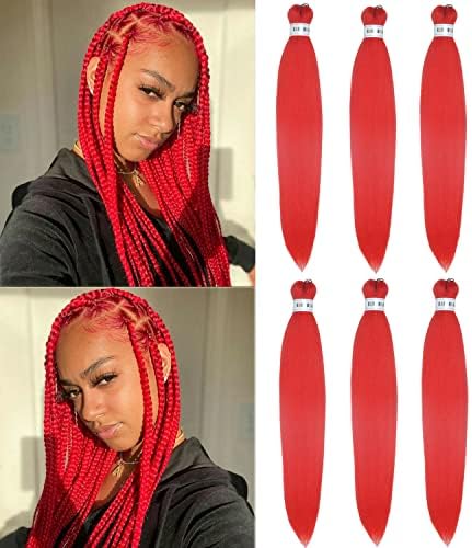 Red Braiding Hair Pre Stretched Kanekalon Braids Hair Extensions 26inch 6pcs Hot Setting Yaky Texture Synthetic Knotless Kanekalon Braiding Hair Prestretched