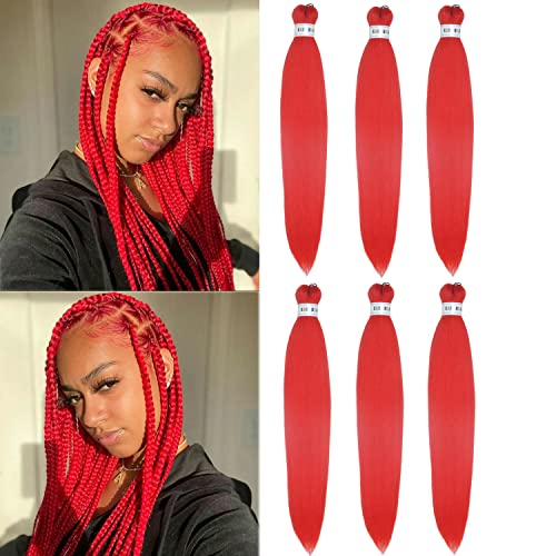 Red Braiding Hair Pre Stretched Kanekalon Braids Hair Extensions 26Inch 6Pcs Hot Setting Yaky Texture Synthetic Knotless Kanekalon Braiding Hair Prestretched #TOP25