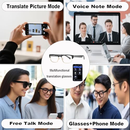 Image of AI Smart Glasses with Real-Time Translation for 164 Languages,Bluetooth 5.4 Translate Glasses for Men Women,Blue Light Blocking,Hand-Free Glasses for Travel & Business (AI Translate-Gold)