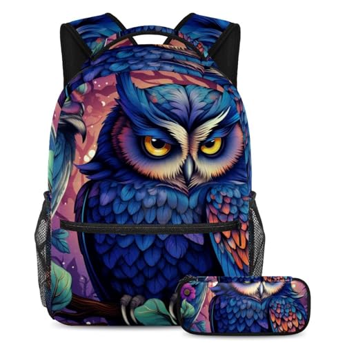 Sac à dos hibou coloré grand volume 2 pièces avec trousse scolaire pour garçons et filles