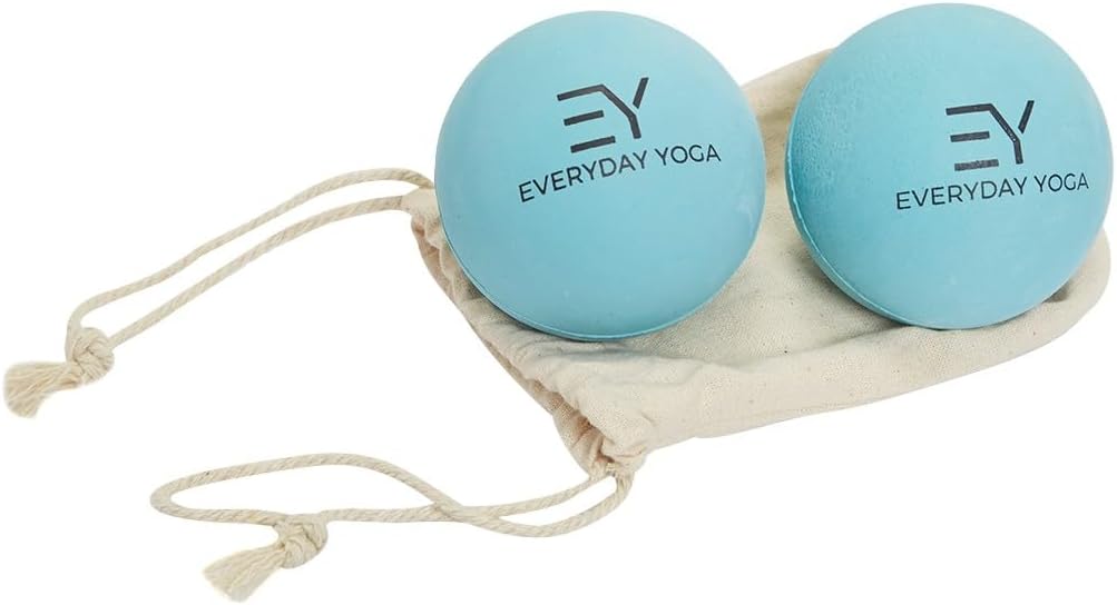 Everyday Yoga Massage Therapy Ball Set 2.5 Inch - Yoga Gear for Deep Tissue Massage, Muscle Recovery & Stress Relief, Rubber Balls with Tote Bag - Aqua