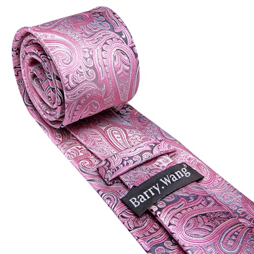 Image of Barry.Wang Men Tie Set Floral Paisley Silk Necktie Pocket Square Cufflinks Formal Wedding Party Business