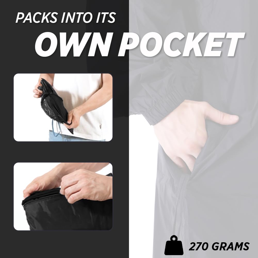 ROCKSPORT Waterproof Rain Poncho for Men and Women l Lightweight, Reusable & Pocket Packing Design - Free Size, Black 4