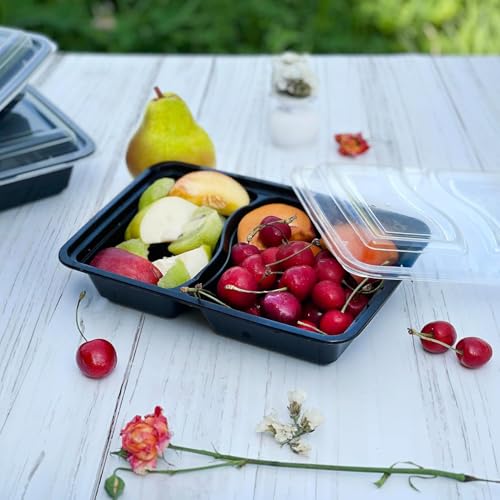 Image of Krum 2-Compartment Plastic Plate | Durable Reusable Meal Tray with Sections | Microwave Safe Food Serving Plate for Office, Home, Restaurants, Canteens & Food Delivery (Pack of 50)