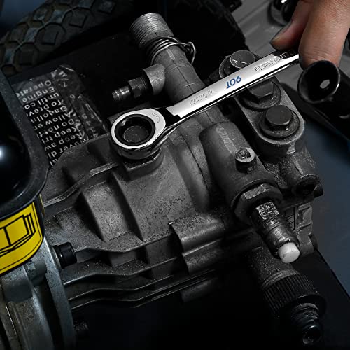 Duratech 90-Tooth Ratcheting Wrench Set, Combination Wrench Set, 8-Piece, Metric, 8, 10, 12, 13, 14, 15, 17, 19Mm, Cr-V Steel, Organized In Wrench Rack #TOP5