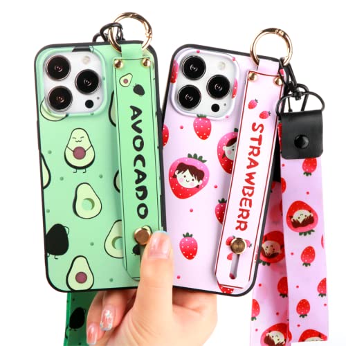 ZhuoFan [2 Packs Wristband Phone Case for Samsung Galaxy A13 (4G) Case with Holder - 6.6 inch, Kickstand Strap Stylish Neck Lanyard Case with Pattern Silicone Shockproof Protective Case, Avocado