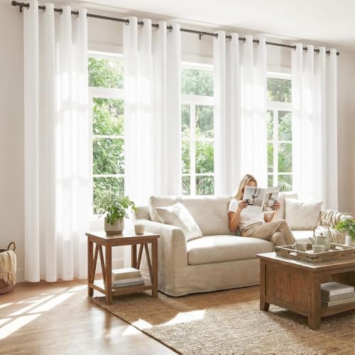 Image of jinchan Linen Curtains 90 Inch Light Filtering Grommet 2 Panels White