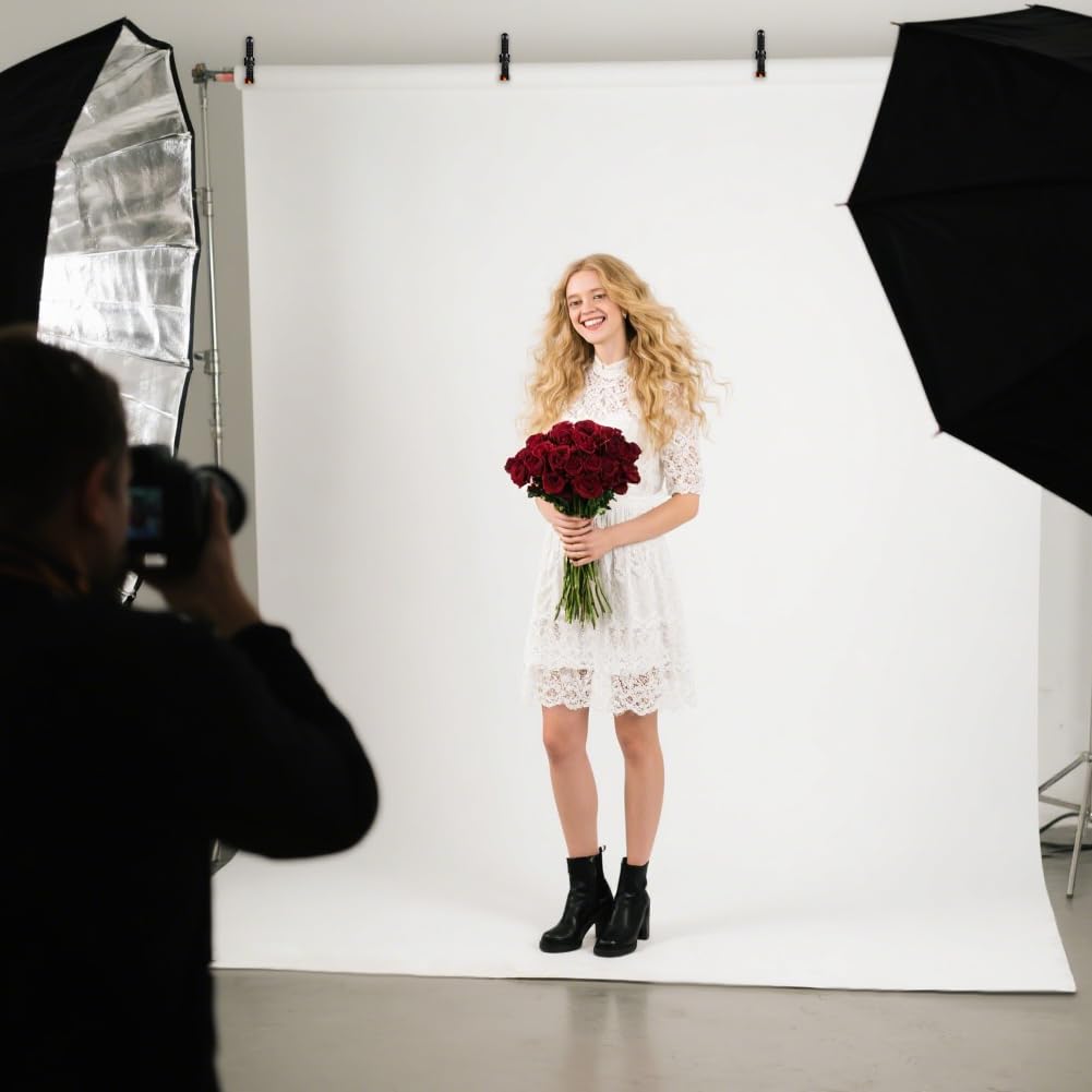HOTUT Tło ekranu, 1,8 m x 2,8 m, białe tło fotograficzne, przenośne składane tło fotograficzne, tkanina z włókniny do studia fotograficznego, nagrywania wideo, transmisji na żywo, imprez