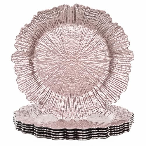 MAONAME Round 13" Reef Charger Plates, Pink Plate Chargers Set of 6, Plastic Chargers for Dinner Plates, Thanksgiving, Christmas, Wedding