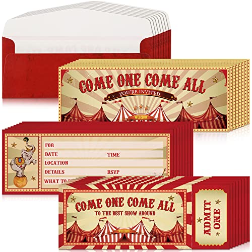 Invitations de cirque avec enveloppes vintage Fuutreo au fini cartonné premium