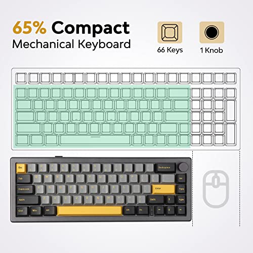Image of EPOMAKER EK68 65% Gasket NKRO Hot Swappable 2.4Ghz /Bluetooth 5.0 /USB-C Wired Mechanical Gaming Keyboard with Knob, South-Facing LED, 3000mAh Battery, RGB Backlight for Win /Mac (Gateron Pro Yellow)