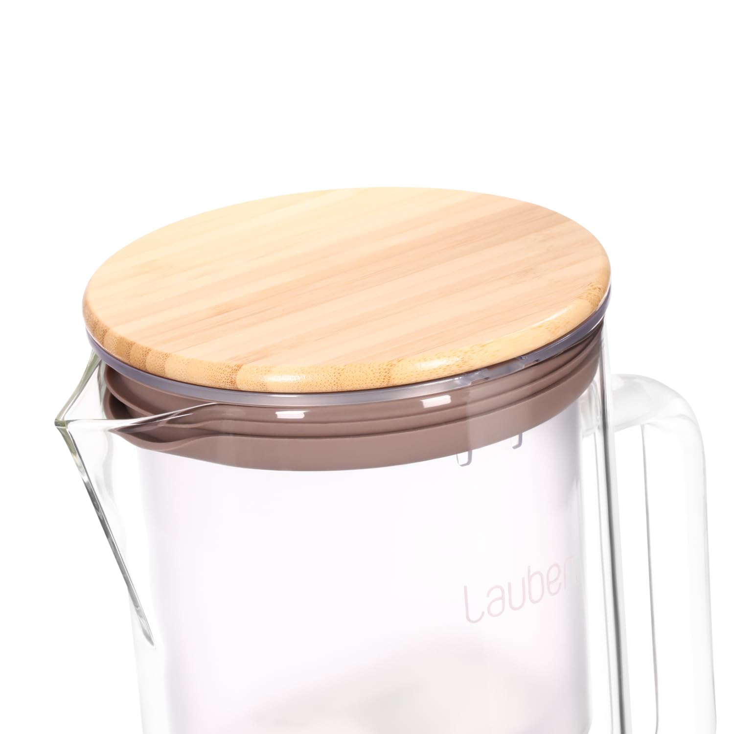 Lauben 25GW - Caraffa filtrante in vetro borosilicato 2,5 l, caraffa con 4 stadi di filtrazione contro calcare, cloro e metalli pesanti, 1 cartuccia filtrante, coperchio in bambù, acciaio inox