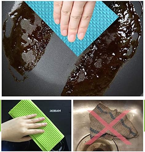 Sold_By_Cheapnwork Reusable Cleaning Cellulose Sponge Cloths Absorbent Wipes Clean Kitchen Car Dish Eco-Friendly Dishcloth Hand Towel Auto - 1pack (5pcs)