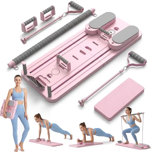 BJNCDIO Pilates Board Faltbarer Pilates Reformer Maschine & Hometrainer Fitnessgeräte für Zuhause Multifunktionales Pilates Set mit verschiedenem Zubehör (Rosa)