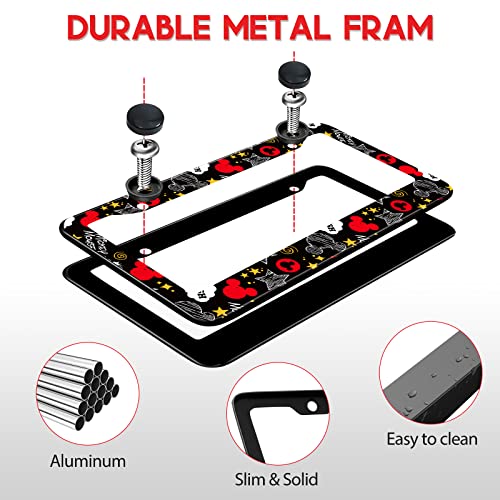 Akkya License Plate Frames For Women Men Car Plate Holder Cover Cute Cartoon Mouse Pattern Metal Tag Frame Stainless Steel Car Accessories Front Rear Plate Decor #TOP1