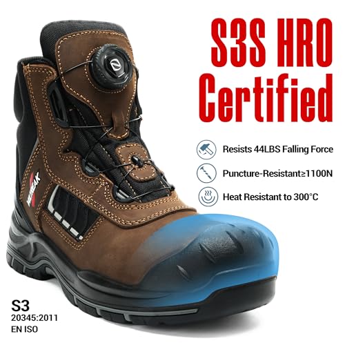Steel Toe Boots for Men and Women,Welding Boots,S3 HRO Certified, Quick Fit System, Heat-Resistant, Waterproof, Slip-Resistant Tactical Work Shoes for Outdoor & Industrial Use3