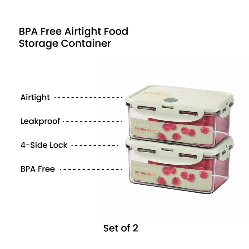 Image of LocknLock 1.1L Food Storage Containers (Pack of 2) | Airtight, Leakproof, BPA-Free Plastic Boxes | Stackable Kitchen Containers for Fridge, Meal Prep & Pantry Storage