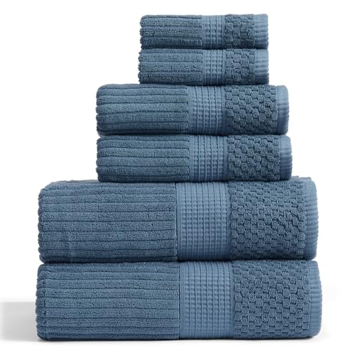 Springtree Home 100% Cotton Bath Towel Set | 6 Piece Set | Absorbent & Quick-Dry Bath Towels | Textured and Durable Cotton | Krista Collection - Oceanview