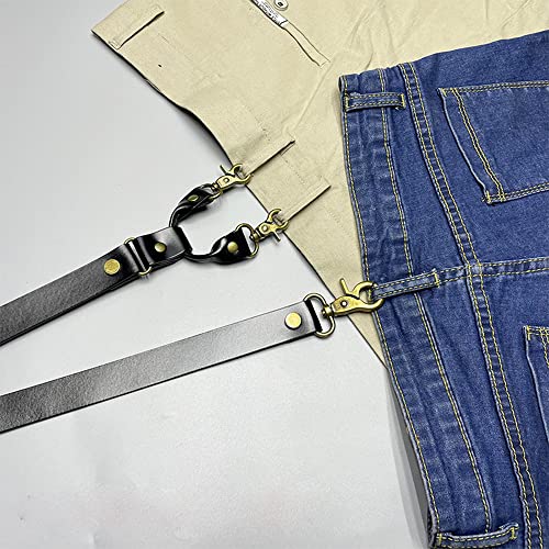Munion Leather Mens Suspenders Heavy Duty Y Design Adjustable With 4 Metal Snap Hooks Vintage Mens Suspenders Braces Big And Tall Groomsmen Gift For Wedding, Black #TOP5