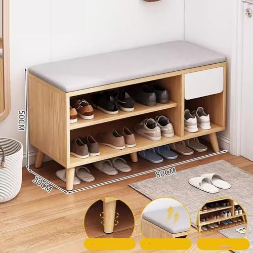 Étagère à chaussures en bois avec assise pour optimiser les couloirs