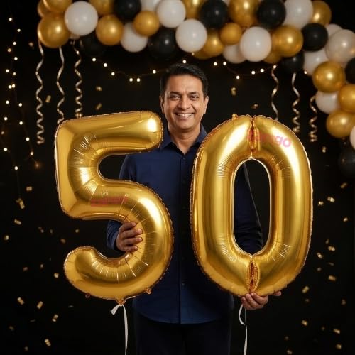 Image of Balloonistics Gold 40-Inch Foil Number 50 Balloon - Helium or Air Fill for 50th Birthday, Golden Jubilee, Anniversary Party Decoration, Photo Booth Backdrop