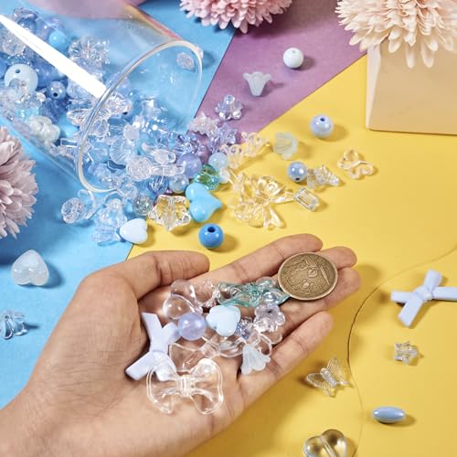 PH PandaHall Pandahall 100g Acrylic Beads Assorted Bows Flower Butterfly Heart Star Bear Round Loose Spacer Beads Charms for Bracelet Necklace Jewelry Making Light Sky Blue - Image 4