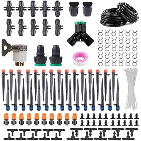ILIKEPOW Garten Bewässerungssystem, 15M + 15M DIY Pflanzen Zerstäuberdüsen Tropfbewässerungssy-Set Tropfer Sprinkler Schlauch-Bewässerung Cover