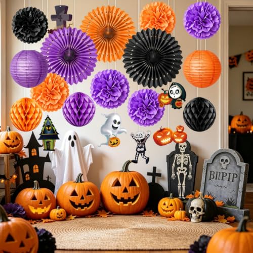 Purple Black Orange Halloween Party Decorations 20Pcs, Halloween Paper Fans - image 5