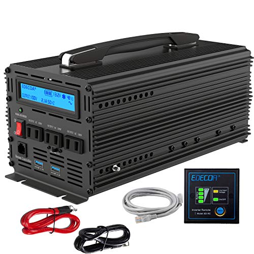 インバーター 12V 正弦波 1500W インバーター DC 12V を100V 110V ACへ変換 50Hz/60Hz LCDディスプレイ及びリモコン搭載 ハンドル 2.1A 5V USB インバーター 12v 電源 EDECOA