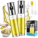 PUWOWYE 2 Pezzi Nebulizzatore Olio, 100 ML Spruzzino Olio per Friggitrice Aria in Acciaio Inossidabile Vetro, Oliera Spray Oliva per Cucina con Imbuti, per Insalate/Grigliare/Pasta/BBQ