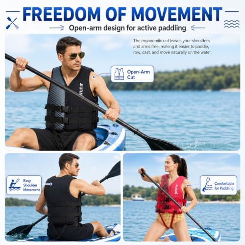 Adult Life Jacket, Adjustable Life Vest for Boating, Kayaking & Paddle Sports, Comfortable Fit, High Buoyancy, Lightweight Water Safety Vest (Red, Medium) — view 4