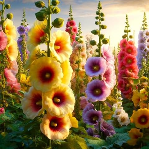 Seeds Hollyhock Seed Mix Malva 30+ Seeds for Planting Showy Perennial Flower Multicolor Mixture Cover